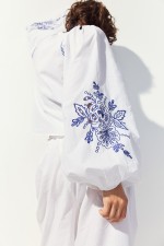 Embroidered Balloon-sleeved Blouse