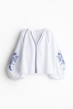 Embroidered Balloon-sleeved Blouse