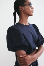 Top with Eyelet Embroidered Sleeves