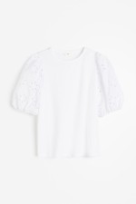 Top with Eyelet Embroidered Sleeves