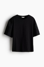 T-shirt with Eyelet Embroidered Sleeves